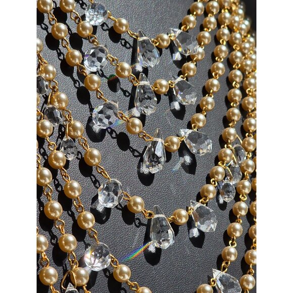 Rare Miriam Haskell 8 Tiered Crystal Gold Tone Faux Pearl Runway Statement - Picture 8 of 16